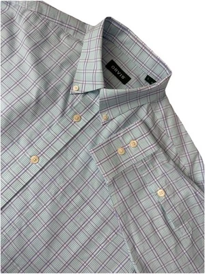 Orvis Men’s Large L Wrinkle Free Cotton Plaid Shirt Blue Green White Button Down - Image 1 of 4