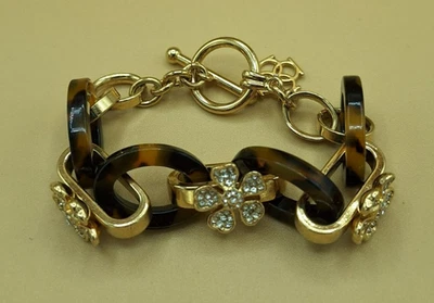 Pulsera Ann Taylor concha de tortuga y flores de cristal tono dorado cierre de palanca Foto 1 de 4