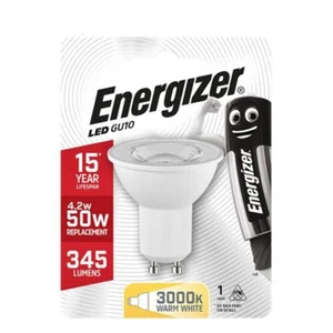 ENERGIZER GU10 8824 LED LIGHT BULB WARM WHITE 3000K 4.2W 50W 345 LUMENS 1BL NEW - Picture 1 of 2