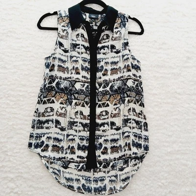 Blusa Talla XS Negra Beige Geo Top Boho Minimalista Neutral Oficina Sirena Vacaciones Foto 1 de 4