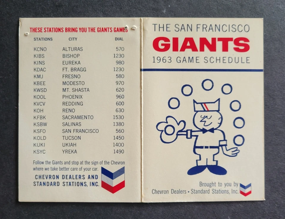 1963 San Francisco Giants  Chevron Gas baseball schedule - Image 1 of 3