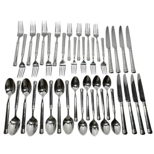 40pc Set Mikasa Inman Square 8/10 Forged Stainless Flatware Glossy Banded Heavy - Picture 1 of 9