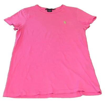 Ralph Lauren Sport Pink T-Shirt Green Pony Logo Women's M Cotton Basic Classic - Image 1 of 4