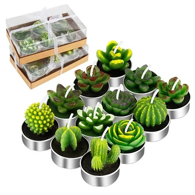 12 Piezas Velas Tealight de Cactus Hechas a Mano Delicada Vela Suculenta Vela Cactus Cand... Foto 1 de 4