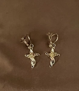 Pendientes de clip vintage Lenox 2 tonos plata 925 amantes rosa cruz E/R #091564 - Imagen 1 de 8