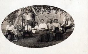 Antique RPPC Group Family Outdoor Portrait AZO Rustic Postcard P5G - Picture 1 of 2