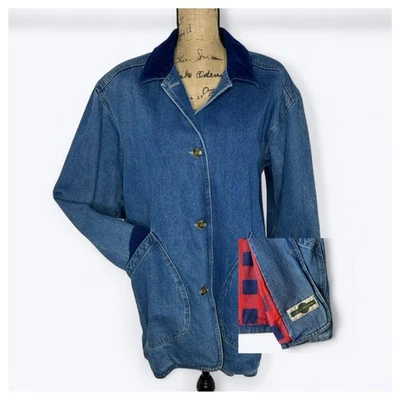 Abrigo de Colección Out Brook Denim Tareas para Mujer L Azul Forrado a Cuadros Chaqueta de Granero Granja Foto 1 de 4