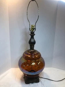 Vintage große Braunglas Tischlampe Hollywood Regency MCM Karneval irisierend - Bild 1 von 18