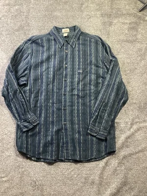 Vintage Guess Jeans Shirt Mens Large Blue Green Striped Cotton Button Down 90s - Image 1 of 4
