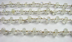 6 mm x 4 mm 12 Zoll natürlicher Mondstein Sterlingsilber Vermeil Edelstein Gliederkette - Bild 1 von 1