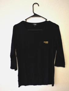 FENDI PERFUMES WOMEN'S T-SHIRT BLACK METALLIC GOLD LETTERING SIZE “L” NEW - Picture 1 of 8