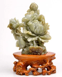 Natural Hetian Nephrite Jade Bird Flower Sculpture Statue Carving w/ certificate - Picture 1 of 11