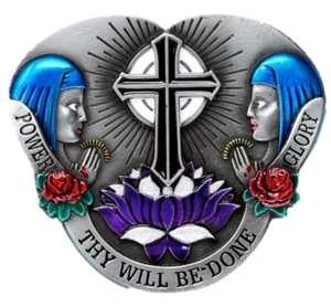 Thy Will Be Done Belt Buckle, Holy Cross Pray, Power Glory God, Dragon Designs - Picture 1 of 4