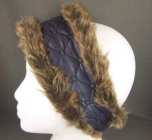 Teal Purple Grey faux fur lined quilted ear warmer muffs head wrap hat cover ski - Picture 1 of 3
