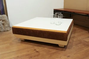 True Vintage Low Coffee Table 70s White With Cord Fabric - Picture 1 of 10