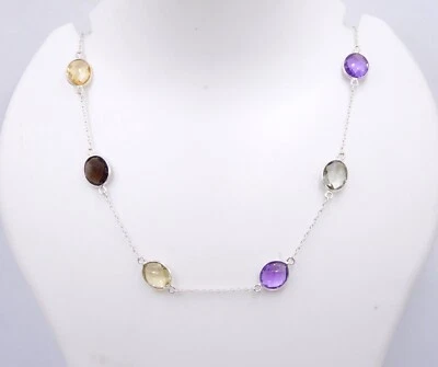 Collana In Argento Sterling 925 Con Gemme Naturali Multitaglio, Dimensione 40" - Immagine 1 di 4
