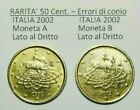 Italia 50 Cent. 2002 ? Importanti difetti di conio (Rarity Absolute).