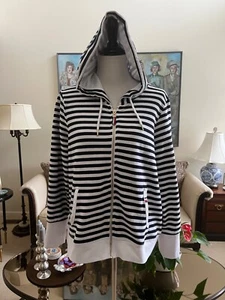 NWOT Tommy Hilfiger Zip Front Navy & White Stripe Hoodie Jacket Size L - Picture 1 of 4