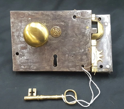 1800's Iron & Brass Complete Carpenter Lock Set Cover
