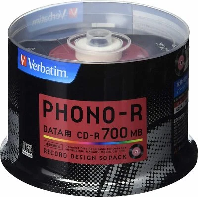Verbatim Japan Single Recording CD-R 700MB 50-Sheet Record Design 48x SR80PH50V1 - Image 1 of 4