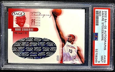 PSA 9 como nuevo 2002 Sage Hit Auto SSP 440 rojo Amare Stoudemire #A29 Rookie RC G1523 Foto 1 de 2