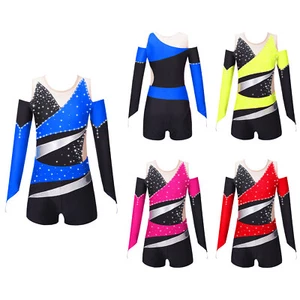 Kids Girls Clothes Rhinestone Set Dance Outfits Long Sleeve Dancewear Soft - Picture 1 of 46