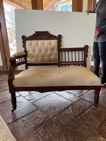 Victorian Eastlake carved single arm antique parlor bench chair Cover