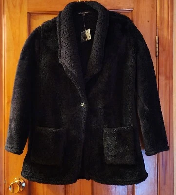 ¡NUEVO! Abrigo para mujer COLLEEN LOPEZ negro de piel sintética bolsillos botón talla pequeña Foto 1 de 4