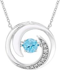 Dancing Blue Topaz & Diamond Circle 20" Necklace in Sterling Silver