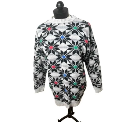 Suéter Liz Claiborne Holiday Copo de Nieve Algodón Crew Tejido Pequeño Gris Verde Rojo Foto 1 de 4