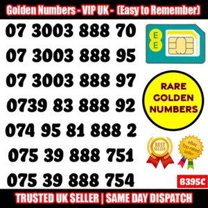 GOLD EASY MOBILE NUMBER MEMORABLE PLATINUM VIP UK PAY AS YOU GO SIM LOT - B395C