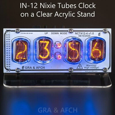 IN-12 Nixie Tubes Clock on Acrylic Stand with Sockets 12/24H 4 Tubes Temperature - Image 1 of 4