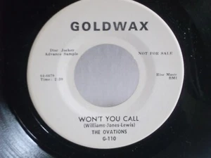 The Ovations,Goldwax 110,"Won't You Call",US,7"45,1964 PROMO,Northern Soul,Mint - Picture 1 of 2