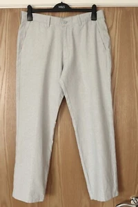 M & S Grey Cotton & Linen Blend Trousers Size W34 L29 BNWT - Picture 1 of 7