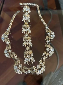 Vintage Modeschmuck Set Stern Marke Halskette & Armband goldfarbene Strasssteine - Bild 1 von 21