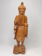 Vintage Asian Fisherman Hand Carved Boxwood Figurine - 12" Tall