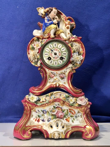 antique JAPY FRERES French FIGURAL Porcelain Strikes Clock,porcelain Dial Cover