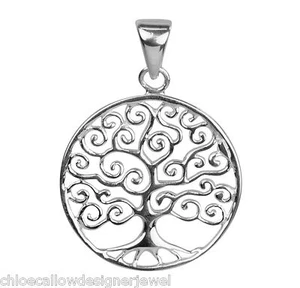 1x 925 Sterling Silber 19mm Lebensbaum runder Anhänger Halskette + Geschenktüte - Bild 1 von 1