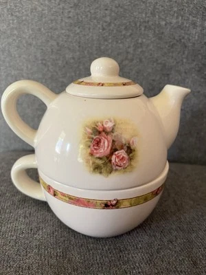 Juego de tetera y taza 1 apilable ThirstyStone rosas rosadas Foto 1 de 4