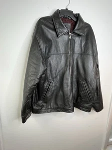 J. Ferrar Jacket Mens XL Black Genuine Leather Biker Moto Outdoors Y2K - Picture 1 of 10