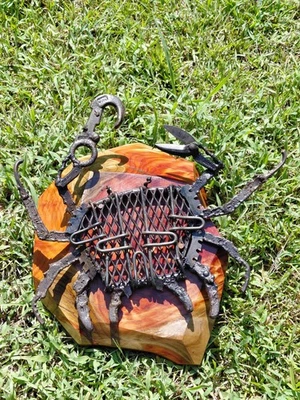 Metal Art Crab Recycled Metal Art Chainsaw Carving Cedar Wood Handmade Rustic  - Image 1 of 4