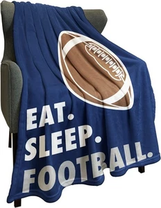 Hommomh 50”x 60” Sports Fleece Blanket - "Eat Sleep Football" Theme - Picture 1 of 6