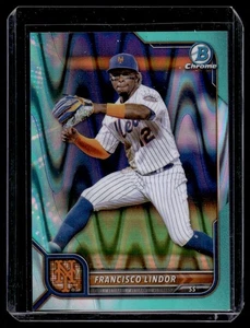 Bowman Chrome Aqua RayWave Refractor 2022 Francisco Lindor 142/199 New York Mets - Imagen 1 de 2