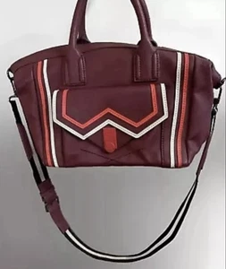 BCBGENERATION Satchel Shoulder Bag Burgundy Pink Retro Style Stripe $115 - Picture 1 of 9