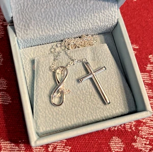 Collar de cadena colgante de cruz infinita lisa de plata de ley 925 joyería de fe - Imagen 1 de 5