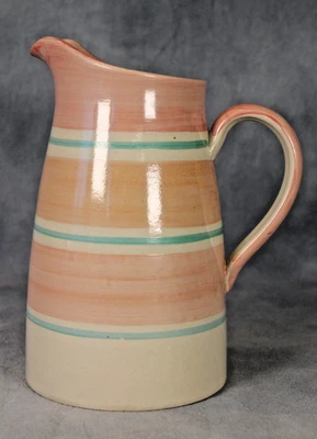 Art Deco Gray's Pottery Large Pink Green Banded Jug Pitcher 1930s Susie Cooper - Image 1 of 4