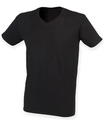 Camiseta negra con cuello en V de marca famosa para hombre Foto 1 de 2