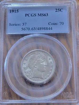 1915 Barber Quarter PCGS MS63 - Image 1 of 4
