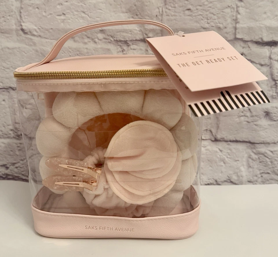 Saks Fifth Avenue Rosa Prepárate Belleza Set Diadema Toalla Clips Paquete de Regalo NUEVO Foto 1 de 4