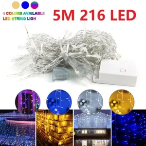 Christmas Lights Outdoor Decor 216LEDs Icicle Xmas Window Fairy Twinkly Plug In - Picture 1 of 20